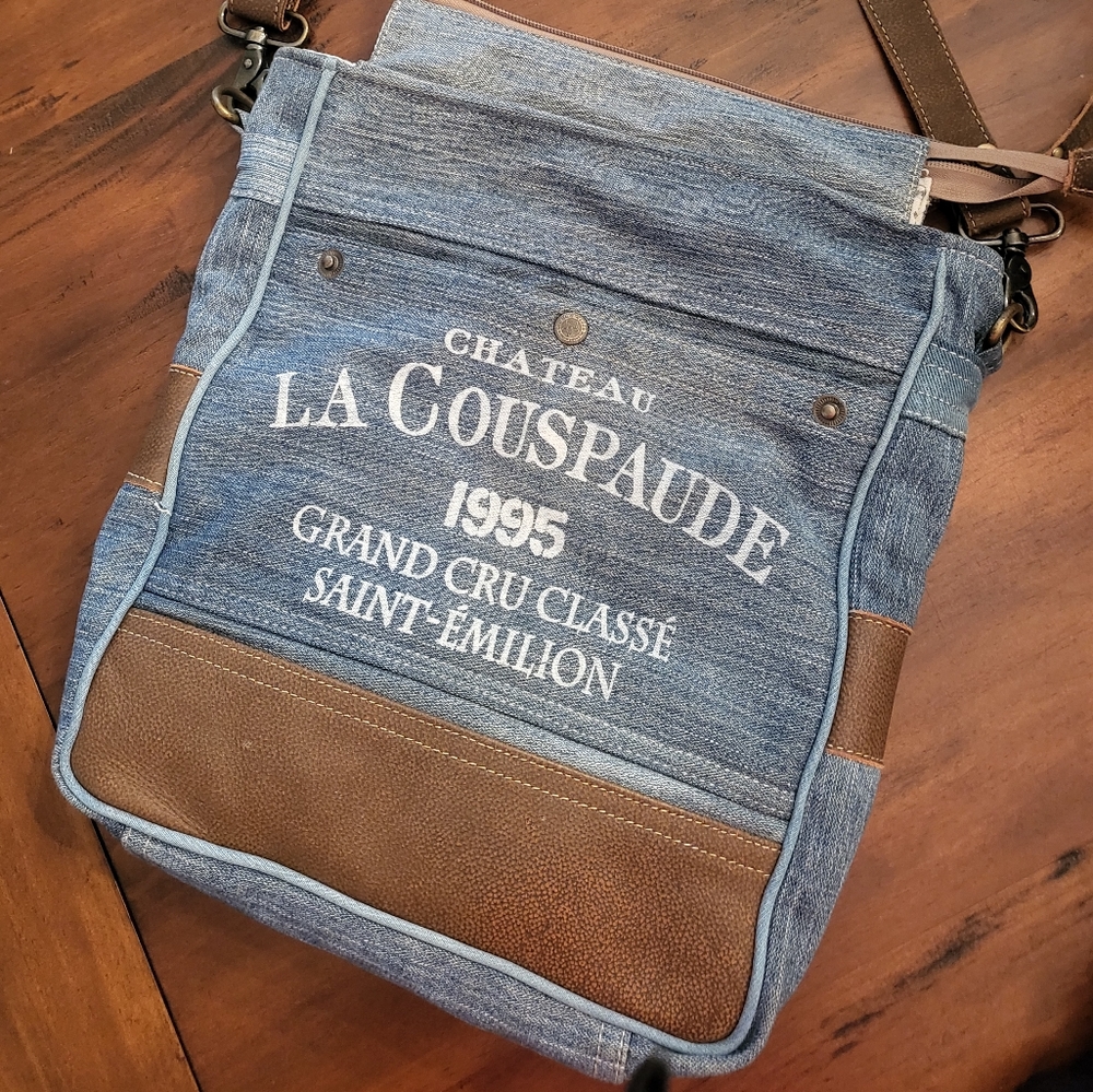 Soft Denim Myra bag. Vintage euro look with leather trim.
